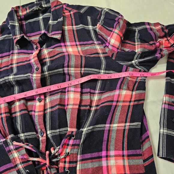 Express Women's Plaid Lace-Up Front Corseted Flannel Black/Pink Sz L Goth - Picture 9 of 10